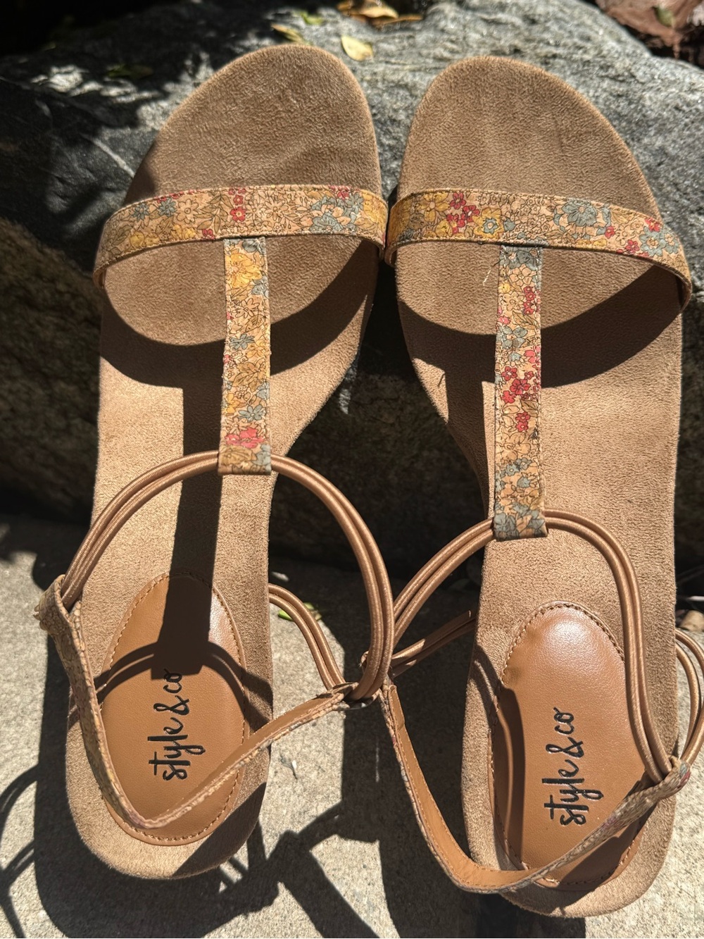 Style & Co. Floral Multicolor Tan Wedge Sandals Sz 12 nwot - Picture 5 of 6